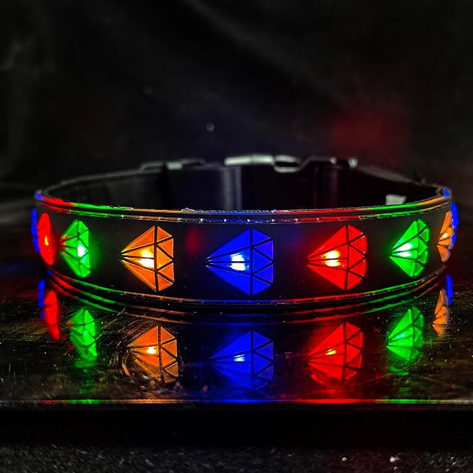 Subversive USB-C led Light up Dog Collar,Star Running LED Design Comfortable and Soft Material,Multicolored Lighting (DM-Black, M(11.8-15.7"))