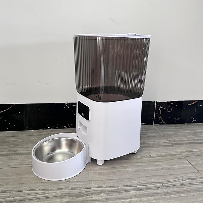 Automatic Pet Feeder with Timer, Portion Control and LCD Display, Programmable Food Dispenser for Cats and Dogs, 6L Capacity with Stainless Steel Bowl