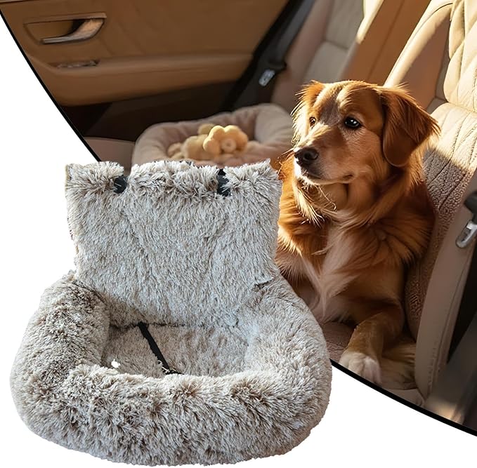 Pet Car Seat – Plush Travel Cat Booster, Non Slip Pet Cushion | Cozy Car Bed for Small Medium Large Puppy Kitten, Vehicle Adventures, Road Trip Travel, Truck Backseat, Camping, Vet Visit and SUV Ride