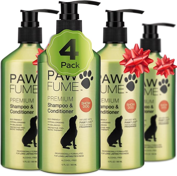 PAWFUME Deshedding Dog Shampoo and Conditioner, Show Dog, 4-Pack – Nourish & Detangle for Silky Soft Coat – Probiotic, Deep-Cleaning, pH-Balanced Formula – Salon-Quality Shampoo for Dogs