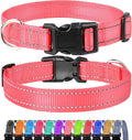 FunTags Reflective Dog Collar, Sturdy Nylon Collars for Small Girl and Boy Dogs, Adjustable Dog Collar with Quick Release Buckle, Neon Pink