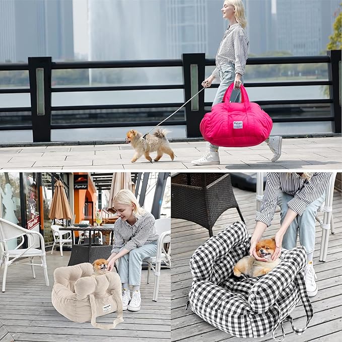 Dog Car Seat for Small Dogs, Portable Puppy Car Seat of Easy Installation, Fashionable Pet Carrier Bag with Large Pockets, Machine Washable Dog Booster Seat (Black)