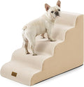 Wide Dog Stairs for Small Dog 22.6" H, Curved Pet Step for Puppy, Older Cat, Curved Ramp for High Bed or Car, Ladder with High Density Foam, Durable, 5 Step, 17.7x33x22.6 inch, Beige
