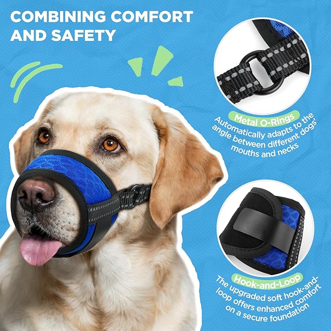 Dog Muzzle,Soft Breathable Mesh, Adjustable Loop Pets Drinkable Anti-Biting Muzzle for Small, Medium, Large Dogs | Lightweight, Comfortable, Easy to Wear-Blue M