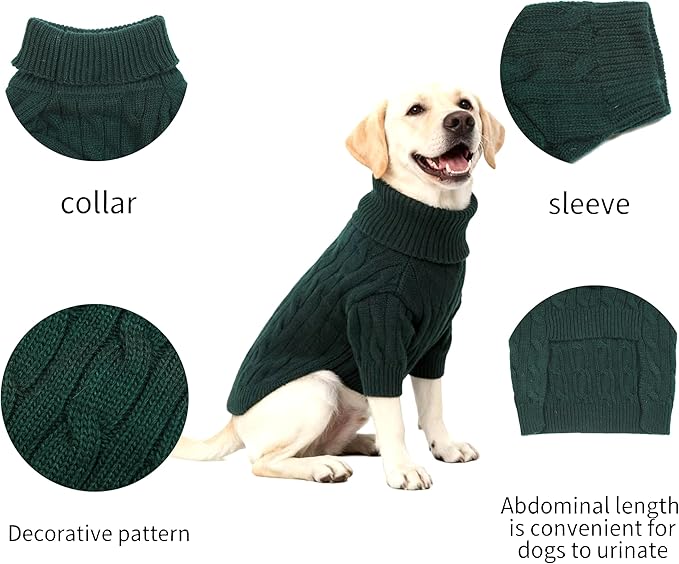 Small/Medium Dog Sweater, Warm Dog Winter Coat w/Sleeves, Comfortable High Neck Premium Dog Clothes for Labrador-Best for Holidays, Daily Walks XL Green