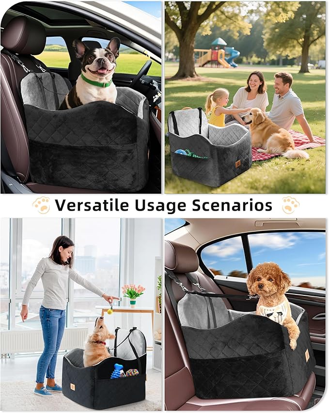 Car Seat Booster for Dog: High-Support Memory Foam Pet Car Seat for Small/Medium Dogs Under 35lbs with Elevated Cushion - Detachable Washable Puppy Travel Bed for Driving with Pockets