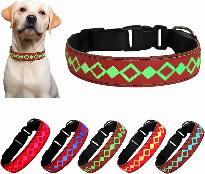 Personalized Flashing Night Dog Collar with Waterproof airtag Holder for Black Dog Night Walking (RED, S(7.87-11.8"))