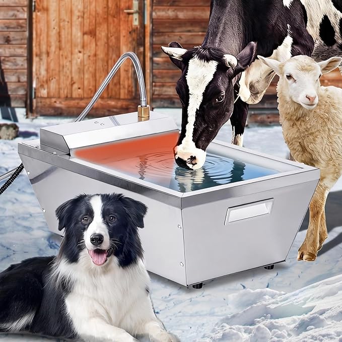 13L Heated Water Bowl for Large Dog and Cat, 3.5 Gallon Heated Chicken Waterer for Winter, Livestock Water Trough with Anti-Chew Cord & 6 Temperature Settings & 24H Timer