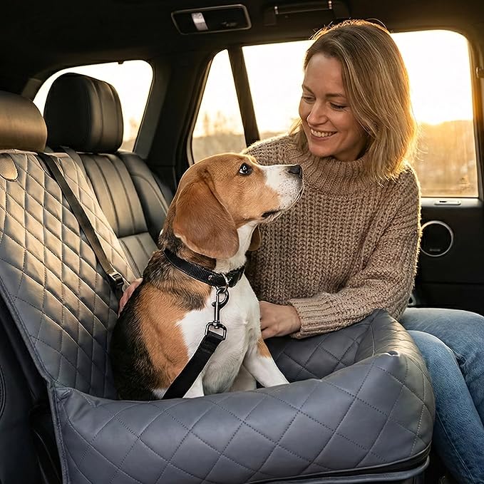 Dog Car Seat for Small & Medium Dogs – Waterproof Microfiber Leather Pet Car Seat with Washable Pee Pad, Scratch & Fur Resistant, Foldable Dog Bed for Home & Travel, Non-Slip Design, Matte Gray