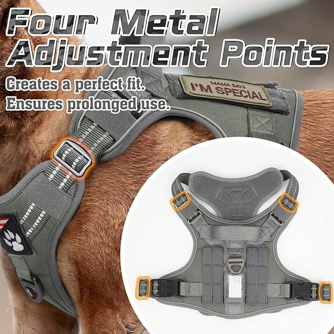 rabbitgoo Tactical Dog Harness for Large Dogs, No Pull Military Service Vest with Handle & Molle, Easy Control for Training Walking, Adjustable Reflective Straps, Dark Grey, L
