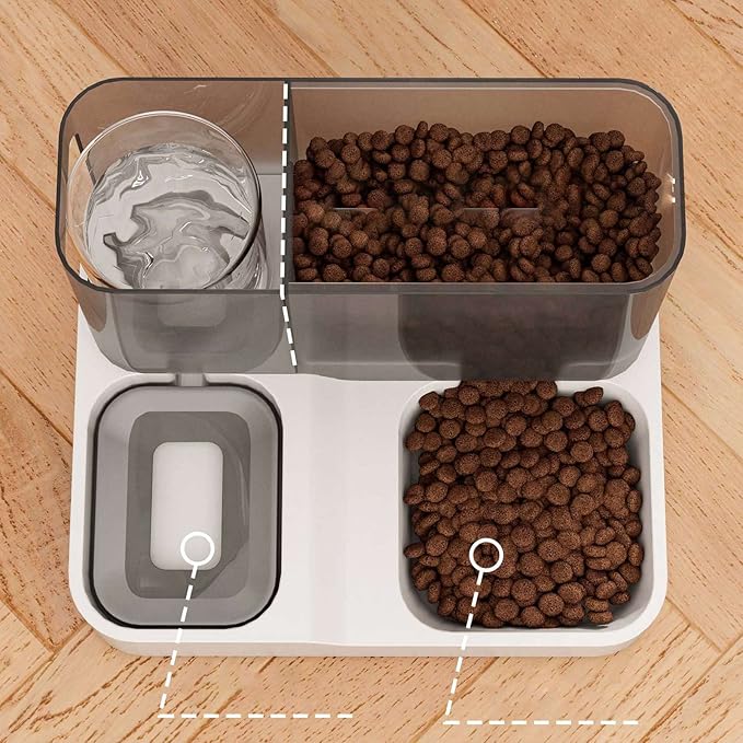 All in One Automatic Cat Feeder and Water Dispenser Set, 2 in 1 Large Capacity Transparent Window Automatic Pet Feeder for Dog Cat (Grey)