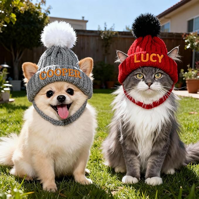 Custom Dog Beanie with Embroidered Name, Personalized Dog Santa Hat for Dog & Cat, Pet Winter Hat for Small Medium Large Dogs Cats
