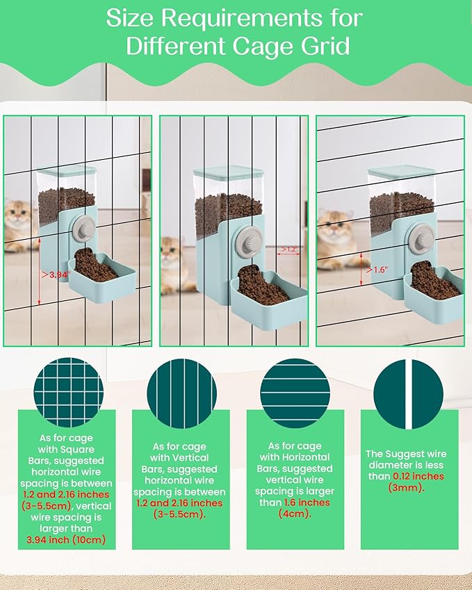 Hanging Automatic Pet Food Dispenser, Auto Gravity Rabbit Ferret Bunny Hedgehog Feeder Dispenser, Cat Dog Food Bowl for Cage Hanging (Light Blue)