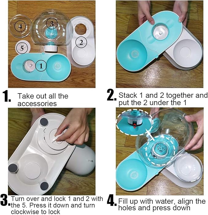 Double Dog Cat Water and Food Bowl Set,Automatic Water Dispenser Feeder Bowls,2.8 L Detachable No-Spill Snail-Shaped Self-Dispensing Gravity Waterer Fountain for Cat Dog Puppy Kitten