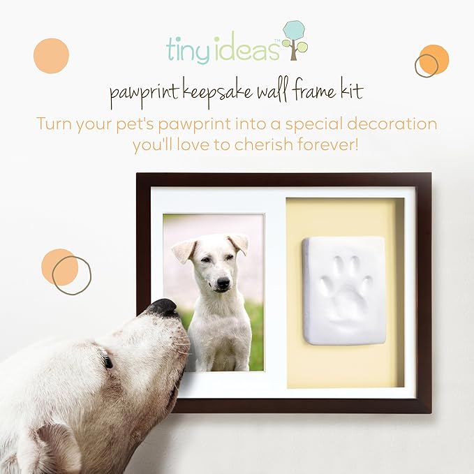Tiny Ideas Paw Print Keepsake Impression Kit, No Mess Pet Clay Paw Print Mold for Dog and Cat, Ideal Personalized Gift or Memorial Frame for Pet Parents
