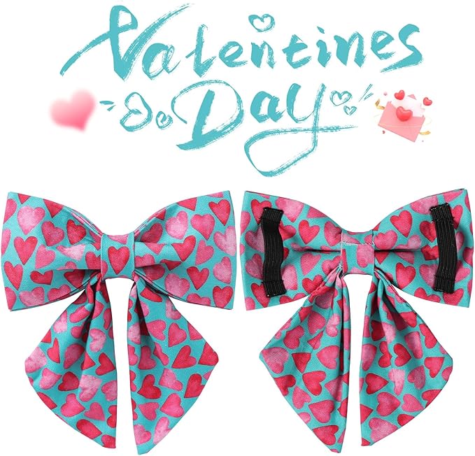 Valentine’s Day Dog Collar with Bow Tie, Pink Heart Bowtie Collar with Metal Buckle, Valentine’s Day Gift Pet Collar for Puppy Girl Boy Dog or Cat, Wedding Dog Collar, S, Neck 10-16in