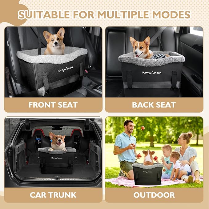Dog Car Seat for Small Dogs, Dual Side Safe Straps Booster Seat for Small Pets up to 25lbs, Washable & Detachable(Black/Dark Grey)