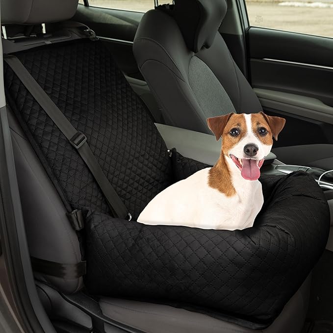 Dog Car Seat - Dog Car Seats for Small to Medium Dogs and Cats up to 44lbs - Dog Car Accessories with Tether and Removable Washable Cover - Dog Booster Seat for Front or Back by PETMAKER (Black)