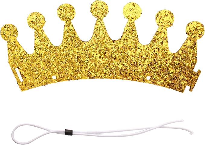 Glitter Dog Birthday Crown, Cat Birthday Hat for Small Dogs, 3.5 Inch Glitter Mini Tiara with Adjustable Strap, Lightweight Felt Headwear for Puppy Milestone Party or Gotcha Day Gold