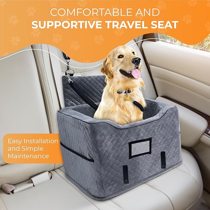 CozyCruiser Dog Car Seat for Small & Medium Dogs – Elevated Booster Seat with Adjustable Safety Leash, Double Seat Belt Protection, Soft Plush Fabric & Storage Pockets – Fits Most Cars, SUVs & Trucks