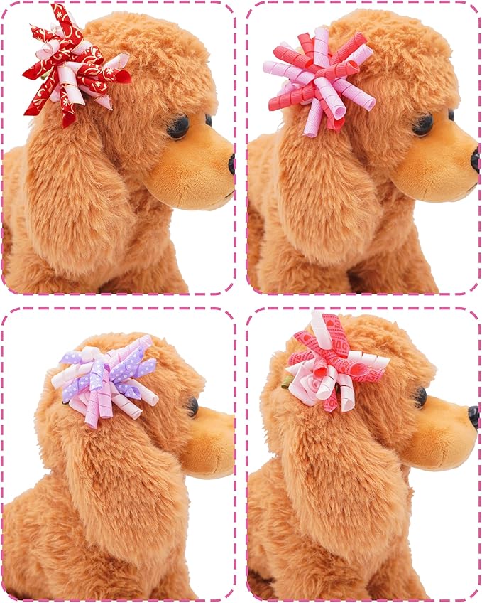 PET SHOW 20 Pack/10 Pairs Pink Curly Dog Hair Bows with Rubber Bands for Small Medium Dogs Girl Spiral Puppy Swirl Topknot Cat Female Holiday Hair Accessories Pet Favor Gift(Pink)