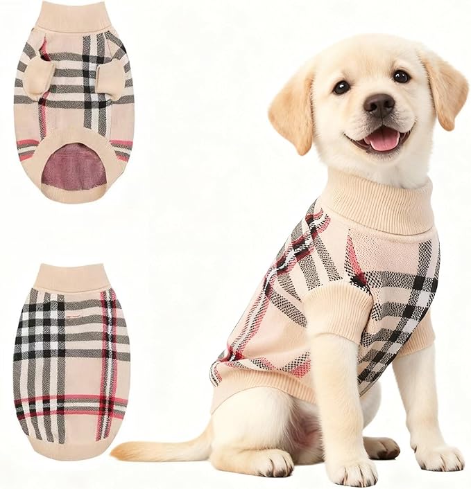 Small/Medium Dog Sweater, Warm Dog Winter Coat w/Sleeves, Comfortable High Neck & Leash Hole, Premium Dog Clothes for Labrador-Best for Holidays, Daily Walks XL Apricot