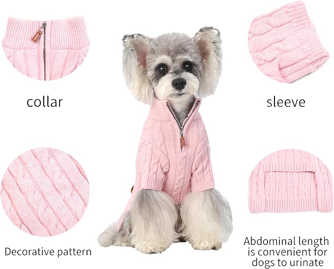 Small/Medium Dog Sweater, Warm Dog Winter Coat w/Sleeves, Comfortable High Neck Premium Dog Clothes for Schnauzer-Best for Holidays, Daily Walks M Pink