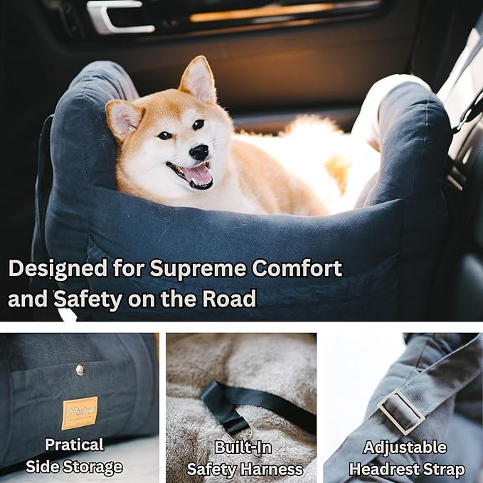Dog Car Booster Seat for Small Dogs, Handmade Comfortable and Robust Design, Small Dog Owner Gift, Travel Bed with Safety Seatbelt, Secure Straps, Perfect for Dogs Under 30 Lbs