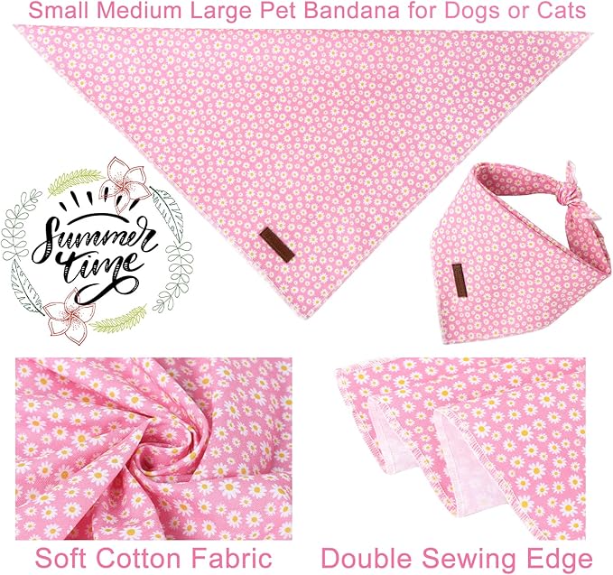Summer Dog Bandana, Hawaii Bandana for Medium Large Dog, Cute Pink Puppy Bandana, Cotton Adorable Pet Triangle Bid Scarf Kerchief for Girl Boy Dogs