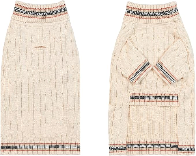 Small/Medium Dog Sweater, Warm Dog Winter Coat w/Sleeves, Comfortable High Neck & Leash Hole, Premium Dog Clothes for Labrador-Best for Holidays, Daily Walks XL White