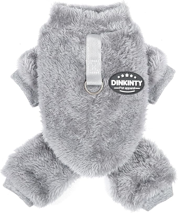 Fleece Dog Pajamas Winter Warm Dog Sweater for Small Dogs Thermal Soft Puppy Pjs Coat Stretchy Jumpsuit Doggie Pet Clothes Outfits Cat Apparel (Grey, Large)