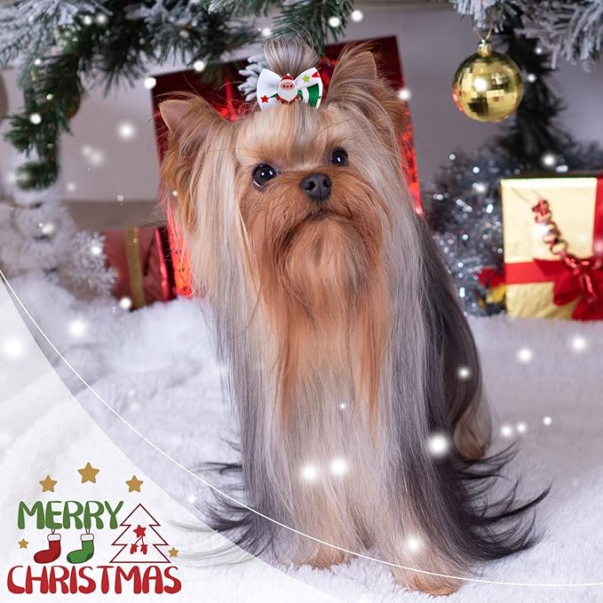 Weewooday 70 Pcs Dogs Hair Holiday Dog Bows Bowtie with Rubber Band Pet Hair Accessories Puppy Bowknot Topknot Pet Grooming Bow for Holiday Christmas Small Puppy Decor(Multiple Style)