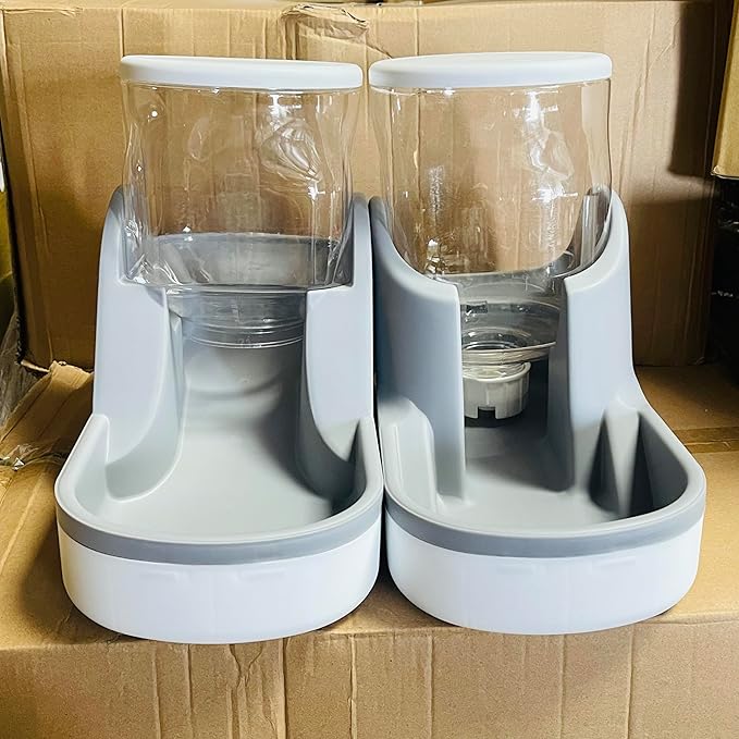 2 Pack Automatic Dog Cat Feeder and Water Dispenser Gravity Food Feeder (Grey)