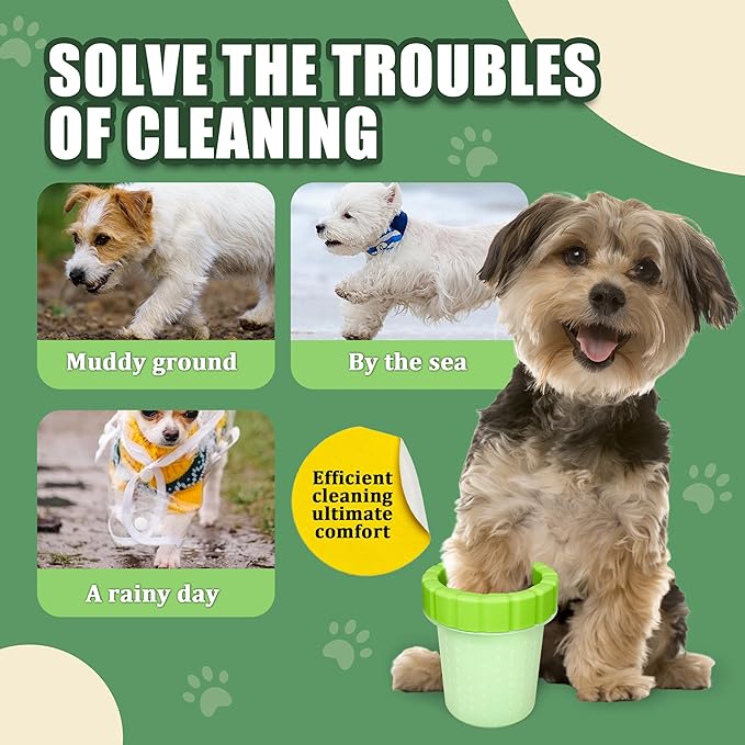 Dog Paw Cleaner Cup, Soft Silicone, Portable, Easy to Clean, Removes Mud and Dirt, Grooming Accessory for Home, Travel – Green, S