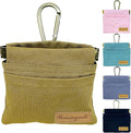 Dog Treat Pouch, Brown Pocket Sized Pet Training Pouch, Cotton Fabric, Hand Free Dog Walking Bag with Carabiner, Self-Closing Pet Feed Snack Reward, for Puppy Travel or Outdoor Use