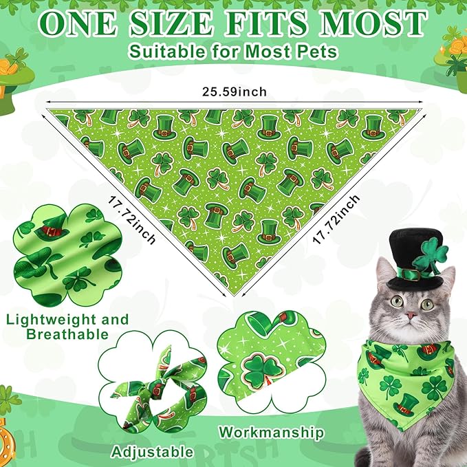 Amylove 120 Pcs Dog Bandanas Bulk Holiday Triangle Dog Pack Puppy Kerchief Bandana Adjustable Pet Scarf for Pet Cat Costume Accessories Decor(Shamrock)