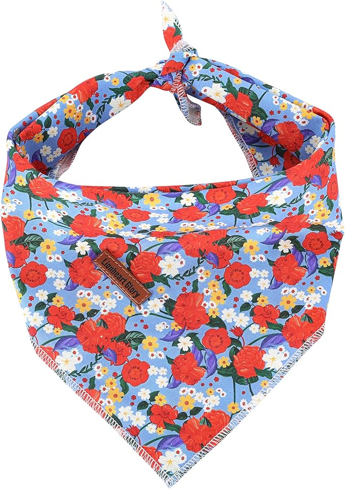 Lionheart glory Dog Bandana 1 Pack Washable Soft Cotton Floral Print Bibs Scarf, Adjustable Kerchief Square Dog Bandanas for Large Dogs