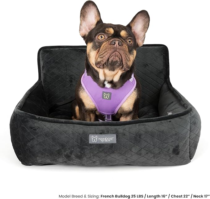NANDOG Dog Car Seat in Charcoal Gray - Ultra Soft Plush Fabric for - Secure & Modern Design - Perfect for Small/Medium Dogs