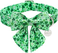St. Patrick's Dog Collar with Bow Tie, Cotton St. Patrick's Bowtie Collar for X-Large Girl Boy Dog, Lucky Shamrock Dog Collar with Metal Buckle, Green, Spring, XL