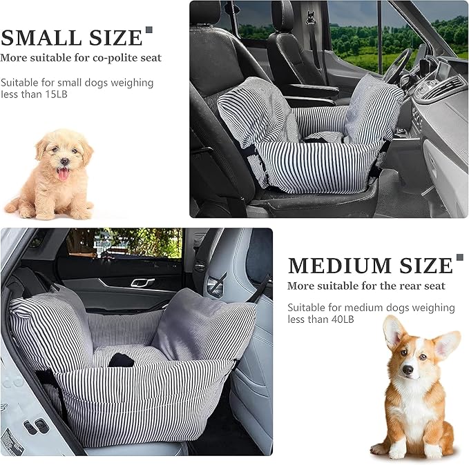 Daneey Small Dog Car Seat for Small Dogs under 15 lbs, Dog Booster Seat for Car, Fully Detachable Washable Dog Car Bed for Car Travel, Non-slip Safety Pet Car Seat with Seat Belt,