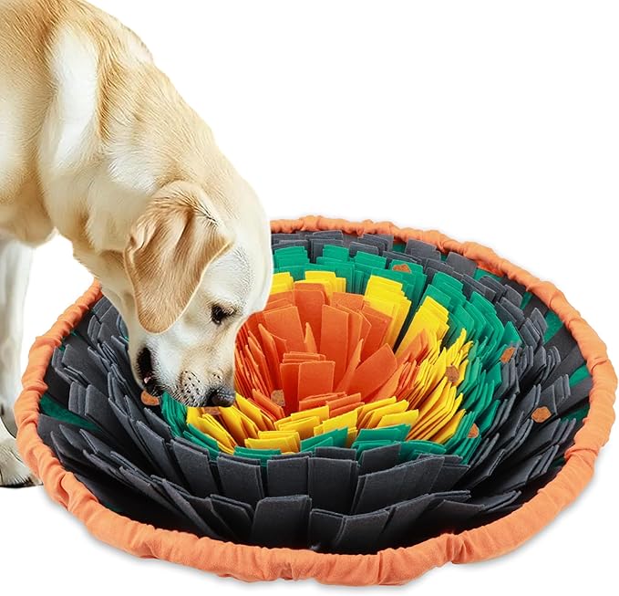 Dog Snuffle Mat, 2mm Thicken Interactive Toys for Pet, 17.7'' x 17.7'' Nosework Training Mats, Cats Bowl Travel Use Encourages Natural Foraging Skills, Comfortable Texture (Orange)