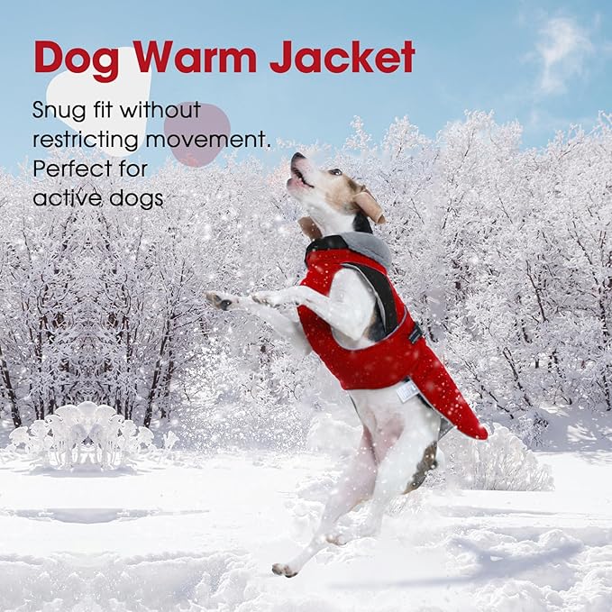 Nanaki Large Dog Coat Rainproof-Warm Giant Breed Dog Jacket with Leash Hole, Fleece Lining Reflective Great Dane Winter Coat Doberman Jacket for Cold Weather Outdoor Walking Hunting, Camping, Red 3XL