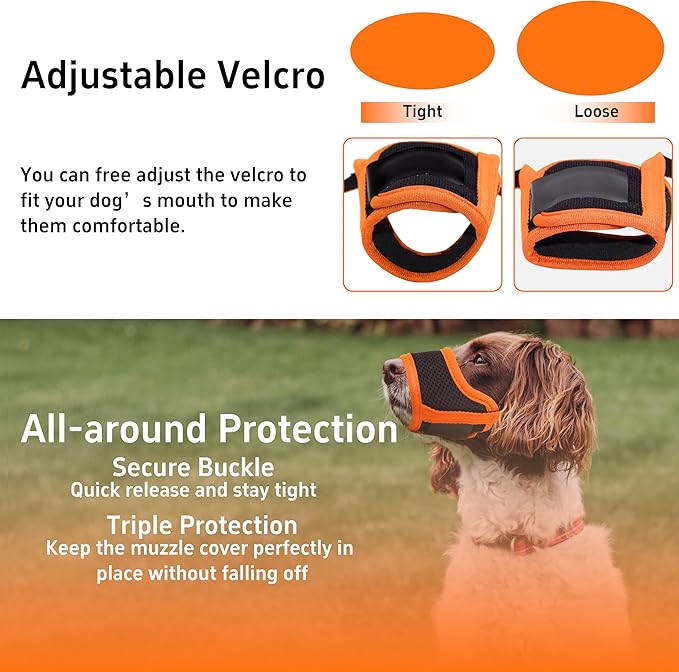 Soft Breathable Dog Muzzle, Air Mesh Nylon Cover, Adjustable, 6 Sizes (Orange, XL)