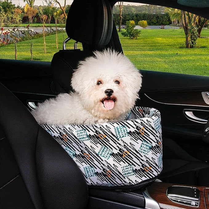 Console Small Dog Cat Car Seat Pet Booster Puppy Travel Car Carrier Bed ON Car Armrest, Interactive Deluxe Seat Waterproof Pet Car Seat for Cat and Small Dog Up to 10 Lbs