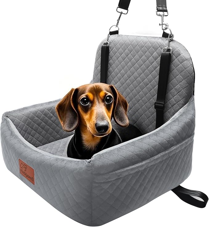 Car Dog Seat,Pet Booster Carseats for Dogs up to 25lbs,Safe and Comfy Puppy Travel Car Bed with Storage Pockets and 2 Safety Belt,Ultra Soft Fabric, Easy to Install,Fully Removable Washable.