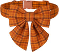 Maca Bates Fall Pumpkin Plaid Dog Collar with Sailor Bow Tie for Large Girl,Boy,Autumn Checkered Puppy Collars with Bowtie,Halloween Gingham Print Adjustable Breakaway Soft for Male Female Dogs