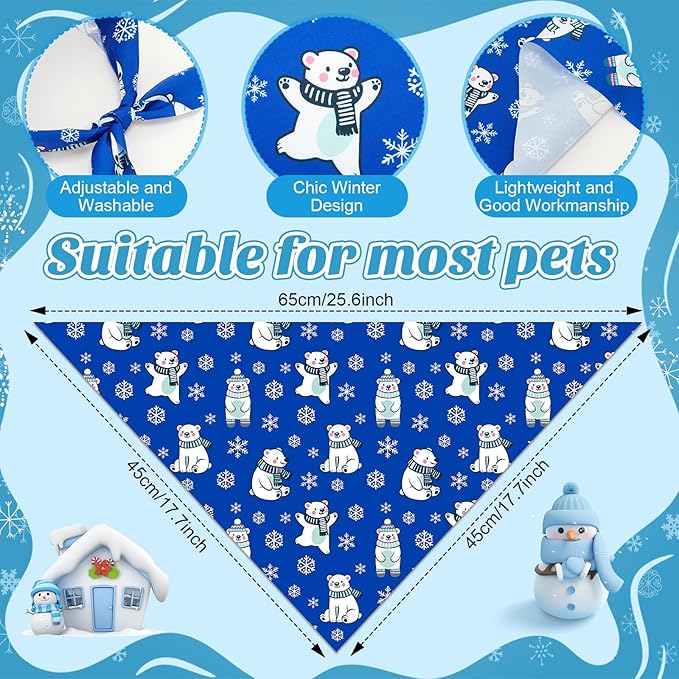Sanwuta 100 Pcs Winter Dog Bandanas Bulk and Collar Bow Ties Set 50 Snowflake Cats Bandanas for Dogs 50 Winter Charm Doggie Collar Pet Triangle Scarf Bowtie for Small Medium Large Pets Costume