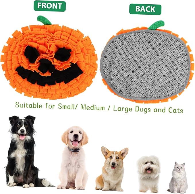 Dog Snuffle Mat Pumpkin Shape Sniffing Feeding Toy for Large Breeds Mental Reduces Stress Interactive Puzzle Mat for Dogs and Cats