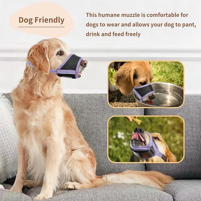 HEELE Dog Muzzle,Soft Nylon Muzzle Anti Biting Barking Chewing,Air Mesh Breathable Drinkable Adjustable Loop Pets Muzzle for Small Medium Large Dogs (Purple, M)
