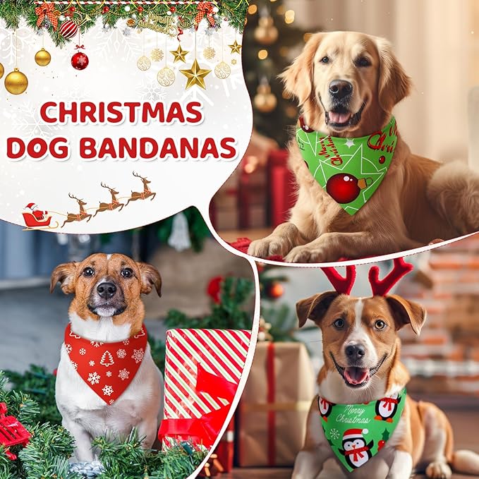 Preboun 100 Pcs Christmas Dog Bandanas Bulk Xmas Bandanas for Dogs Triangle Kerchief Bibs Scarf for Pet Xmas Costume Photo Props Accessories Pet Shops Adoption Events, 25 Styles(31.5 x 21.7 x 21.7)